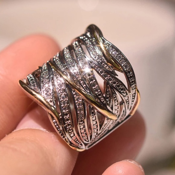 New Two Tone Multilayer 925 Sterling Silver Ring - Picture 3 of 9